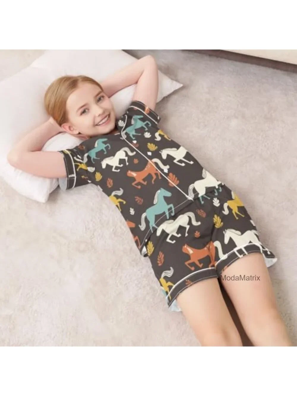 Girls Satin Pajama Set 2 Piece Short Sleeve Sleepwear